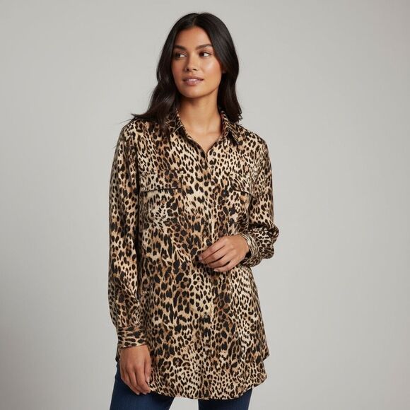Chico’s Animal Print Light Weight Tunic Blouse Top Shirt Large - Picture 1 of 9